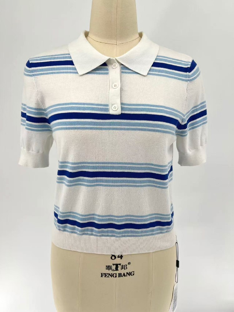 女士条纹 Polo 针织上衣