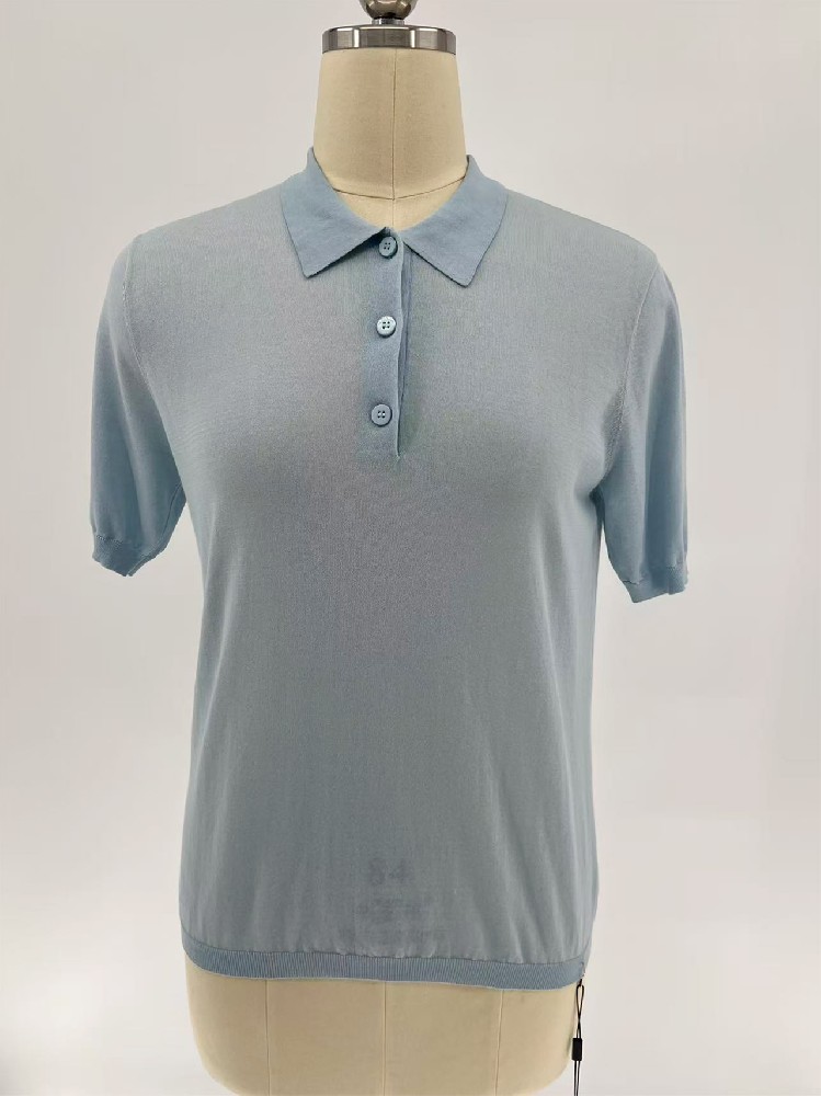 女士 Polo 领半开扣短袖针织上衣